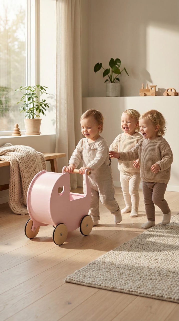 Luxury doll stroller brown